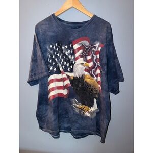The Mountain Bald Eagle American Flag Lightning Tie Dye T-Shirt Blue Mens XL